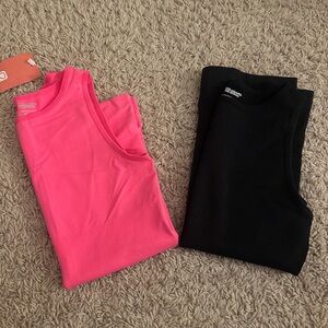 Pink and Black Sleeveless Tops
